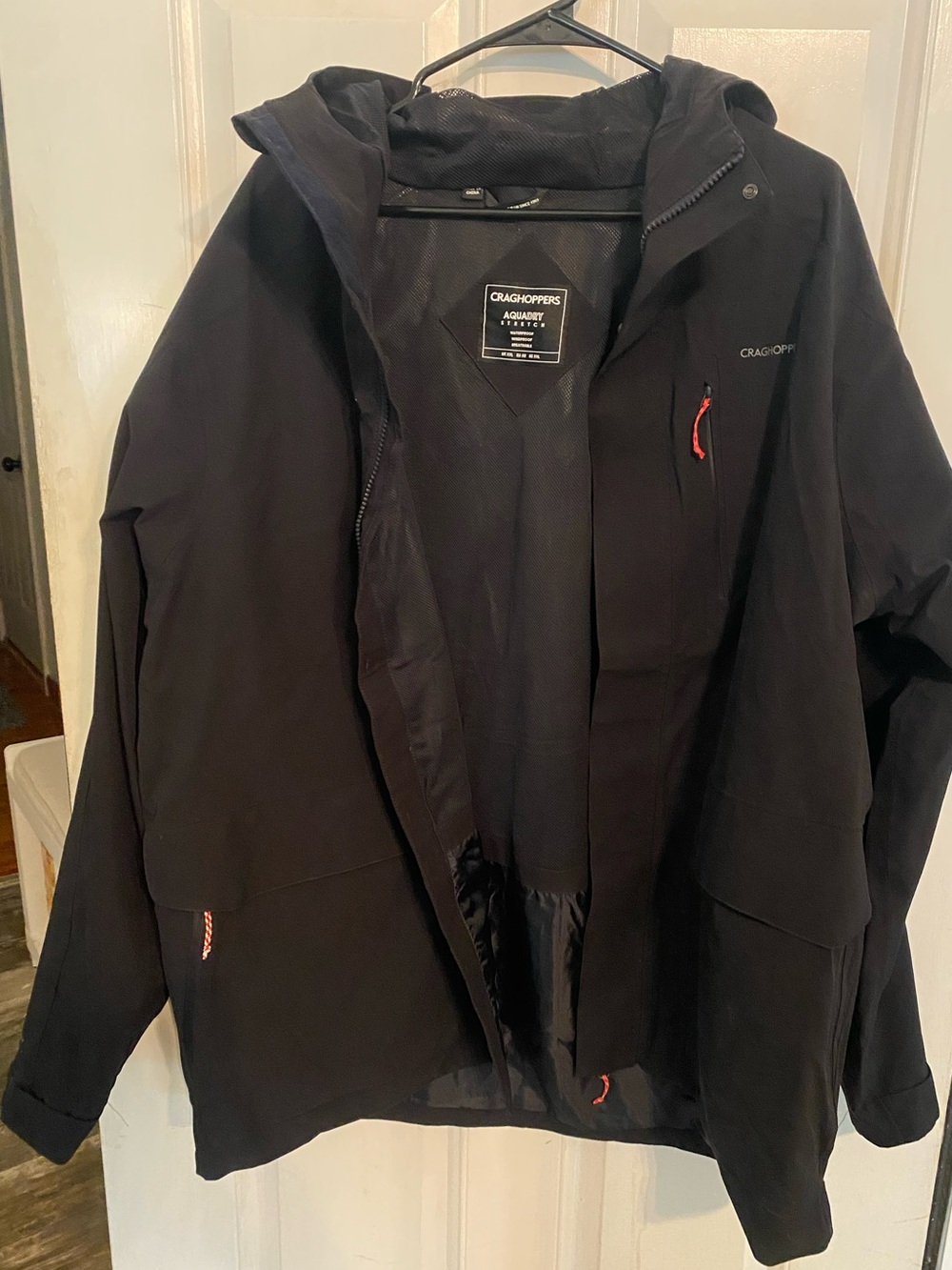 Craghoppers Men’s Black Raincoat with Red Zip Accents XXL